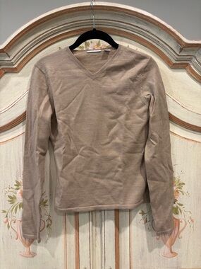Halogen Tan Merino Wool V-neck sweater size XS